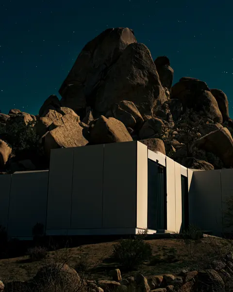 Architectural building in the rocks in the evening sun.