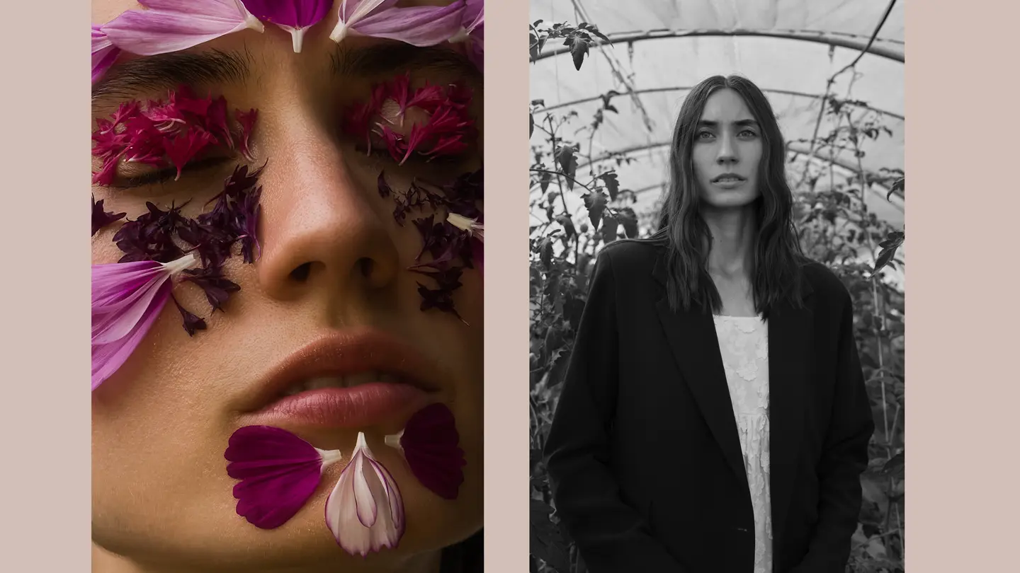 Woman with flowers on her face skin