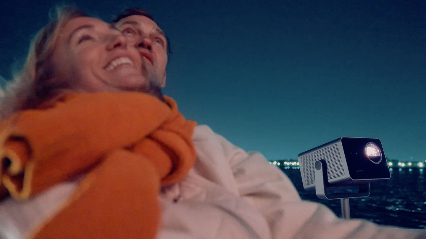 Two people on a boat with the Leica Cine Play 1.