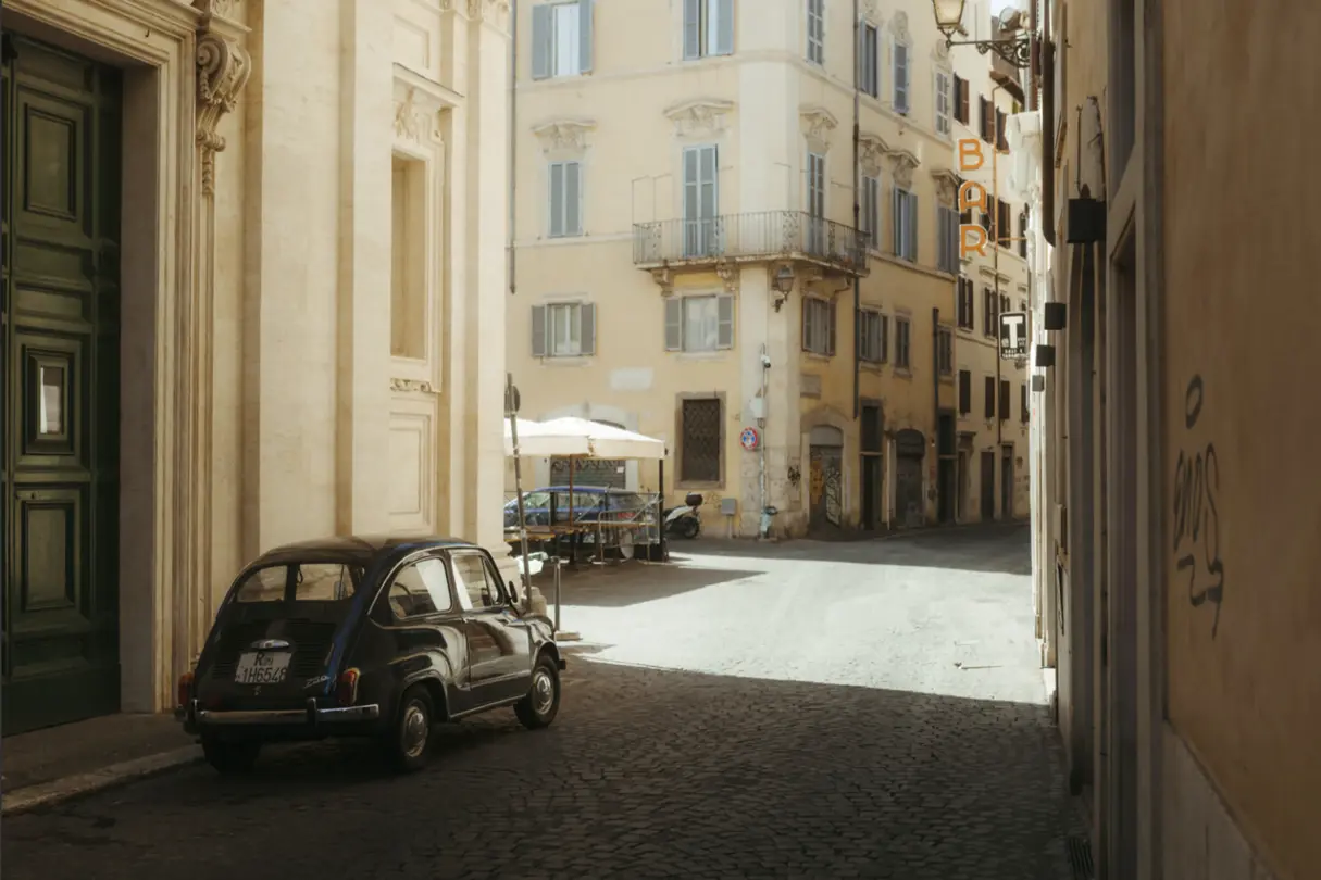 small car in a small village