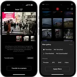 Leica Fotos App displays different Leica Looks.