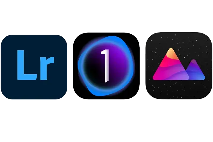 Icons showing Adobe Lightroom, Darkroom and Capture one.