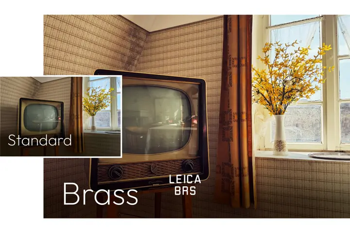 Two pictures of an old television with different filters