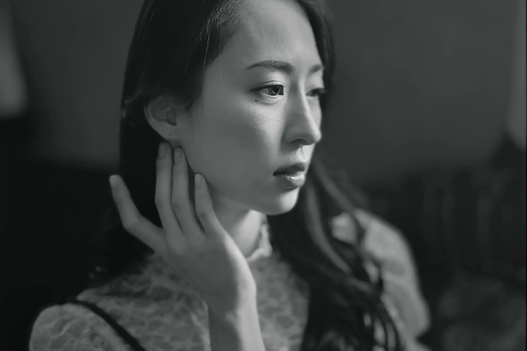 Woman with long hair monochrome