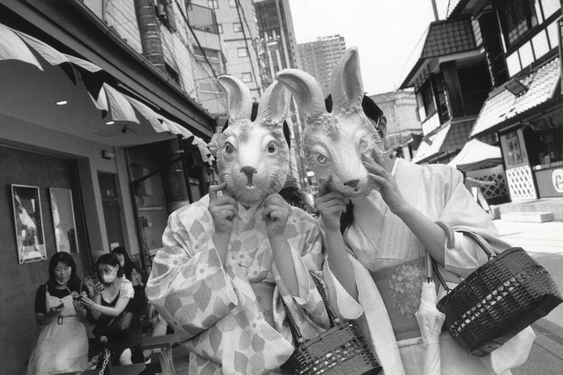 Two women with rabbit masks