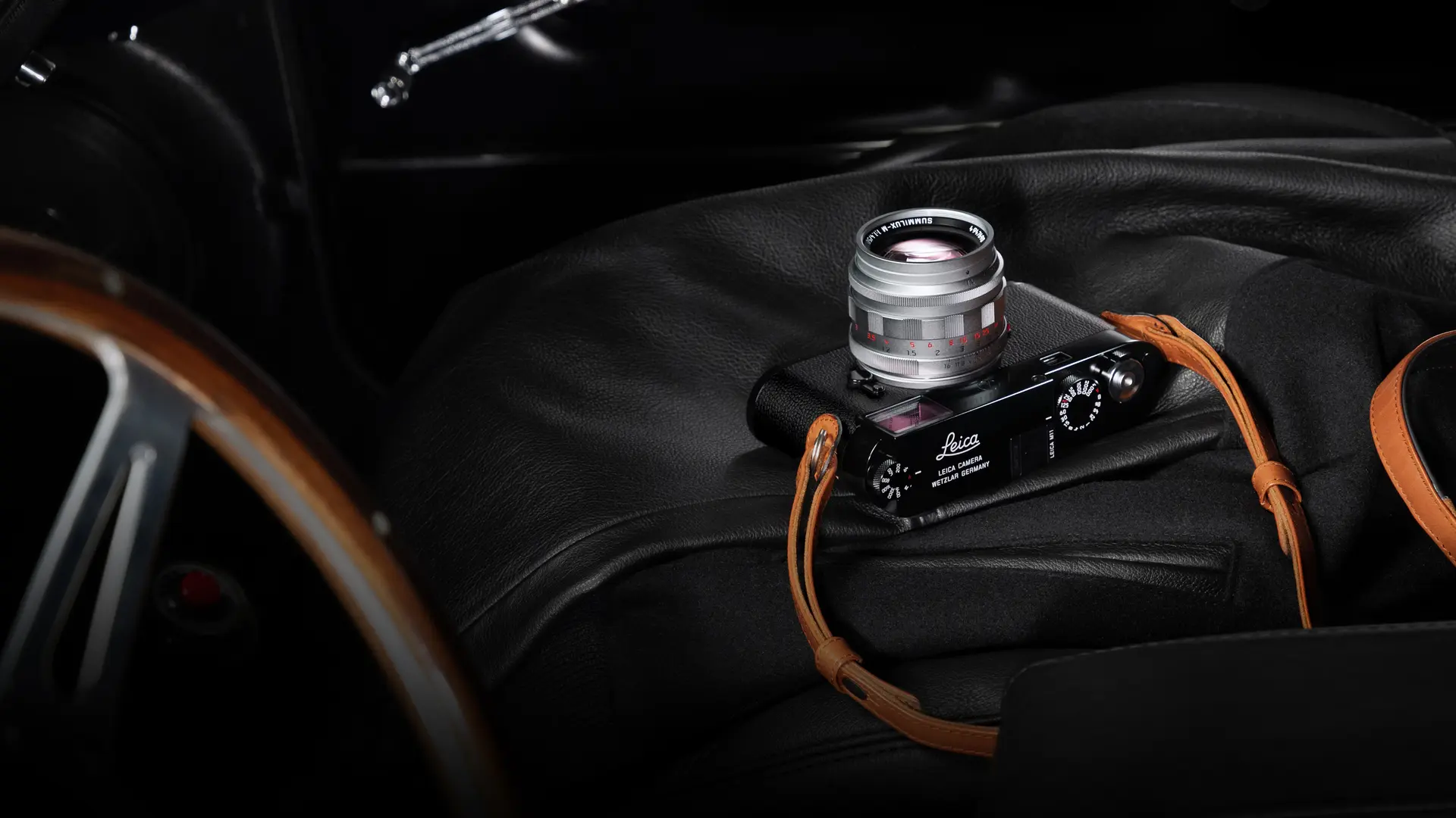 Leica M with the Summilux-M 50 classic on the car seat.
