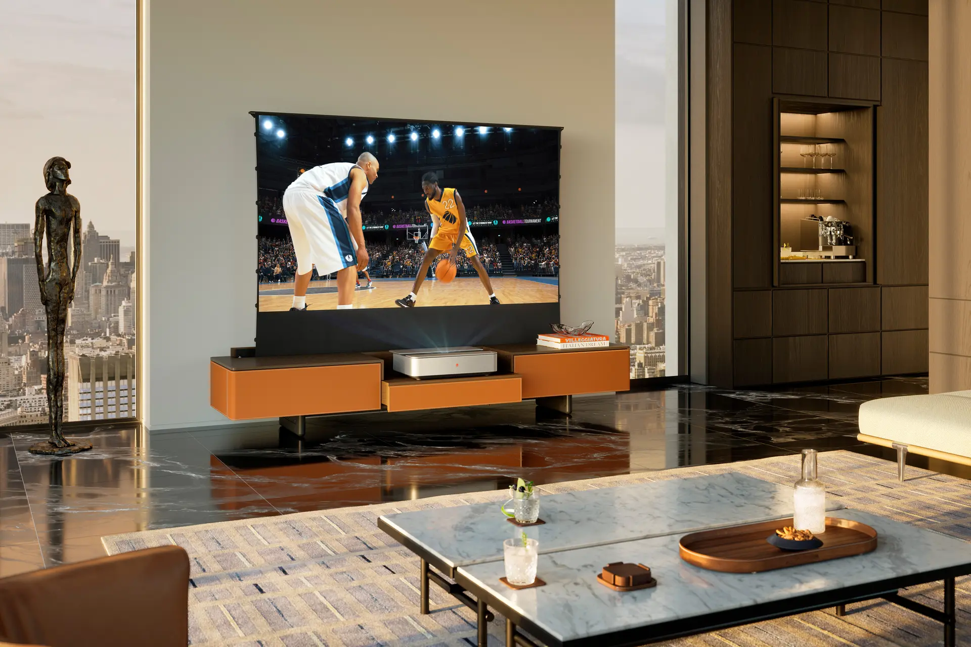 Cine 1 in american living room left side with canvas